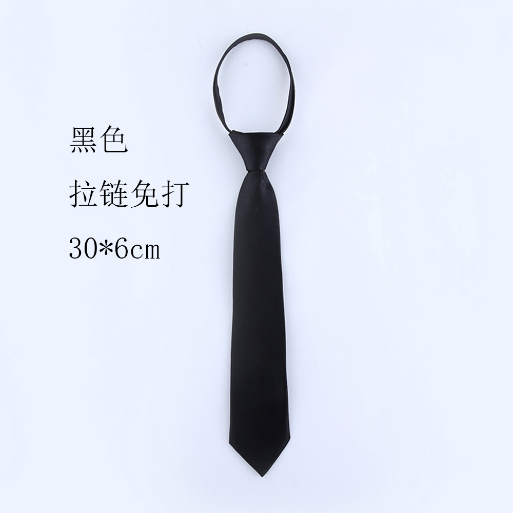 Fabricante al por mayor corbata corta de cremallera sin corbata negra sólida para niños adorables decoraciones casuales jk accesorios uniformes