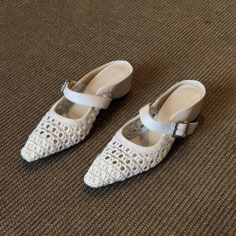 Sheepskin Version ~ Gentle Elegant, Cut Out Mesh Sandals, New Women's Baotou Half-Flop Women's Summer Outer Wear, Fashionable and Versatile