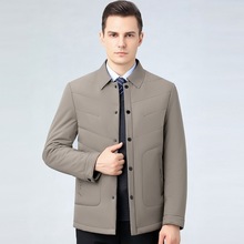2025冬季桑蚕丝男装棉衣翻领外套菱格中年商务休闲棉服爸爸装棉袄