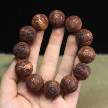 厂家批发民族风紫檀花梨木佛珠手串20mm 牛转乾坤檀木文玩手串