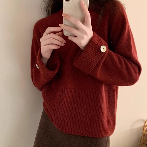 European loose, soft, comfortable and versatile pullover sweater for women in autumn and winter, long-sleeved knitted outer wear and inner wear top