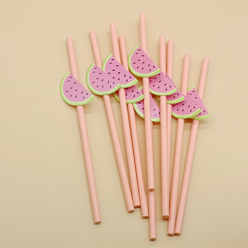 Paja de papel degradable desechable fruta creativa paja de fresa decoración para hornear pastel plug-in leche té paja