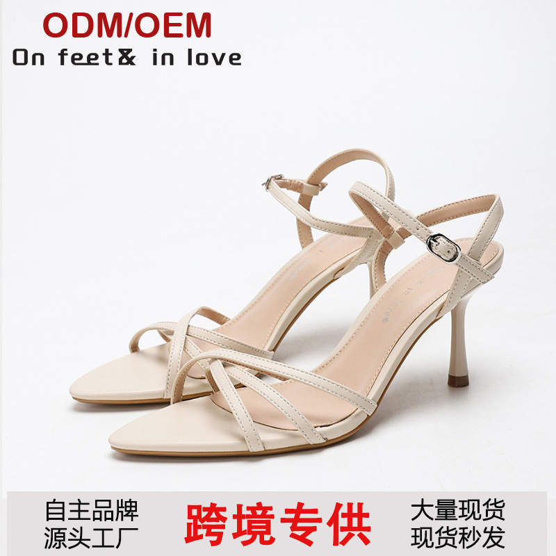 2025 New Summer European and American Style Pointed Toe Versatile Elegant Stiletto High Heels Cross Strap Open Toe Women's Sandals