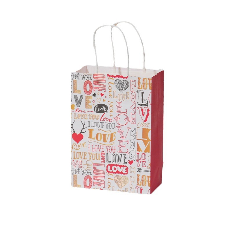 Bolsa de regalo de día de San Valentín, bolsa de leche de flores, bolsa de papel kraft, bolsa de impresión, bolsa de regalo, bolsa