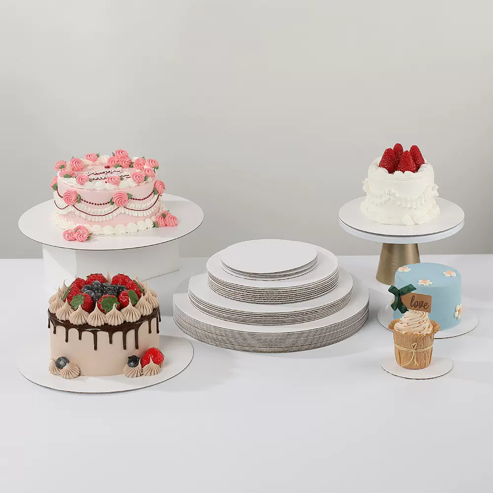 跨境热销2mm厚圆边瓦楞纸蛋糕底托西点垫片点心蛋糕婚庆展示托盘