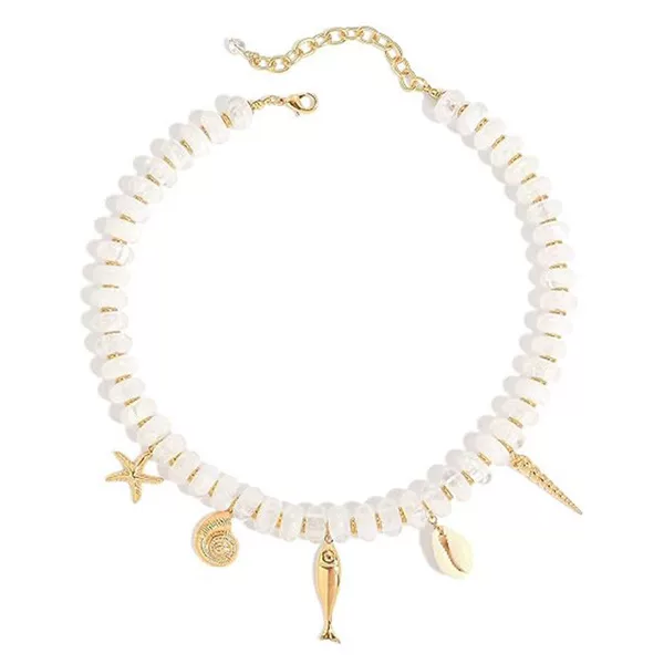 Cross-Border European and American New Style Colorful Resin Abacus Bead Necklace for Women, Summer Starfish Shell Pendant Clavicle Chain