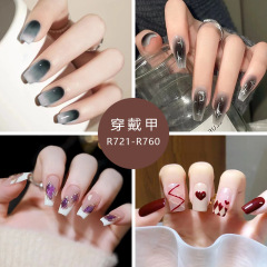 Love sweet girl temperament manicure ins minimalist style white fake nails free of engraving and grinding finished products wholesale wearable nails