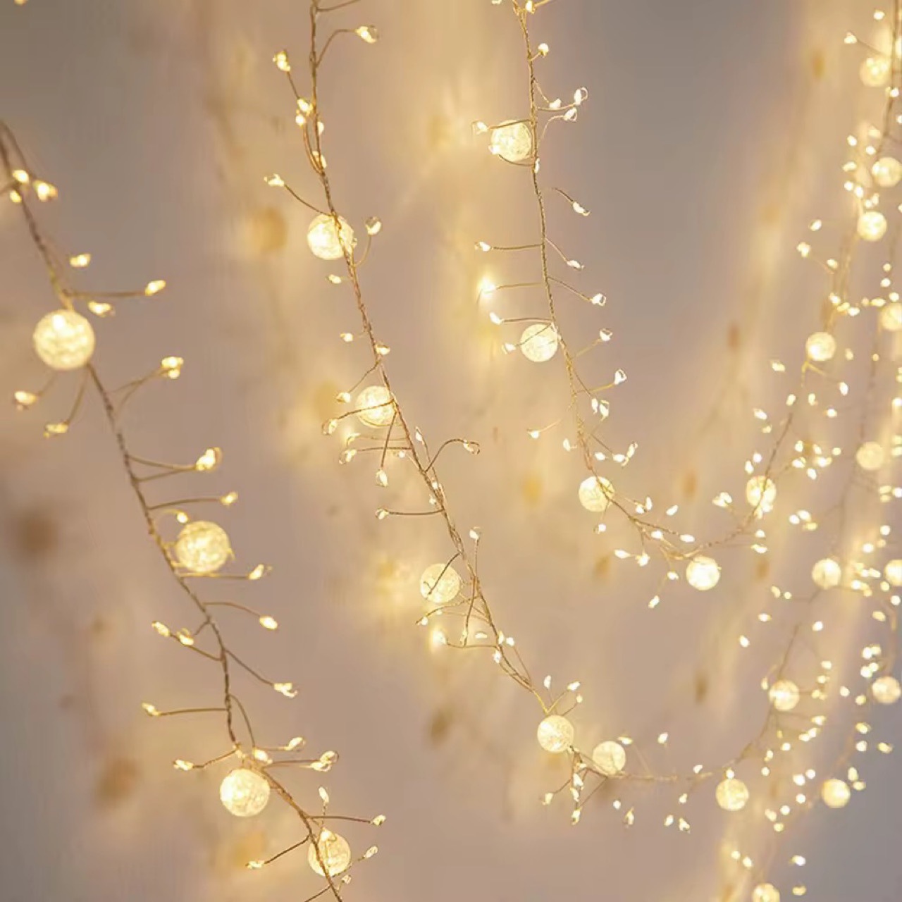 Amazon nuevo LED impermeable hielo agrietado bola de cobre lámpara de cadena de lámpara decoración de control remoto agrietado bola luz petardos de Navidad