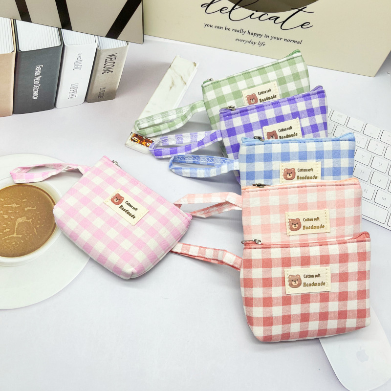 Plaid Wrist Coin Purse Hand-carrying Coin Wallet Student Hand-held Small Fresh Key Bag Simple Small Gift Plaid Wrist Coin Purse Hand-carrying Coin Wallet Student Hand-held Small Fresh Key Bag Simple Small Gift