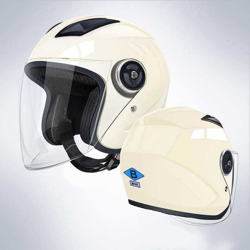 Universal Half Helmet – Universal Motosiklet kaskı (dəbilqə) - b4-single-lens-bright-milky-white-hd-long-lens-new-national-standard-gb811-2022