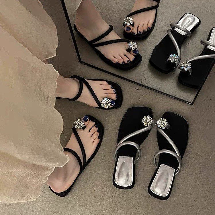 Женские босоножки с цветочными стразами, летняя новинка 2025 года, пляжная обувь в стиле феи