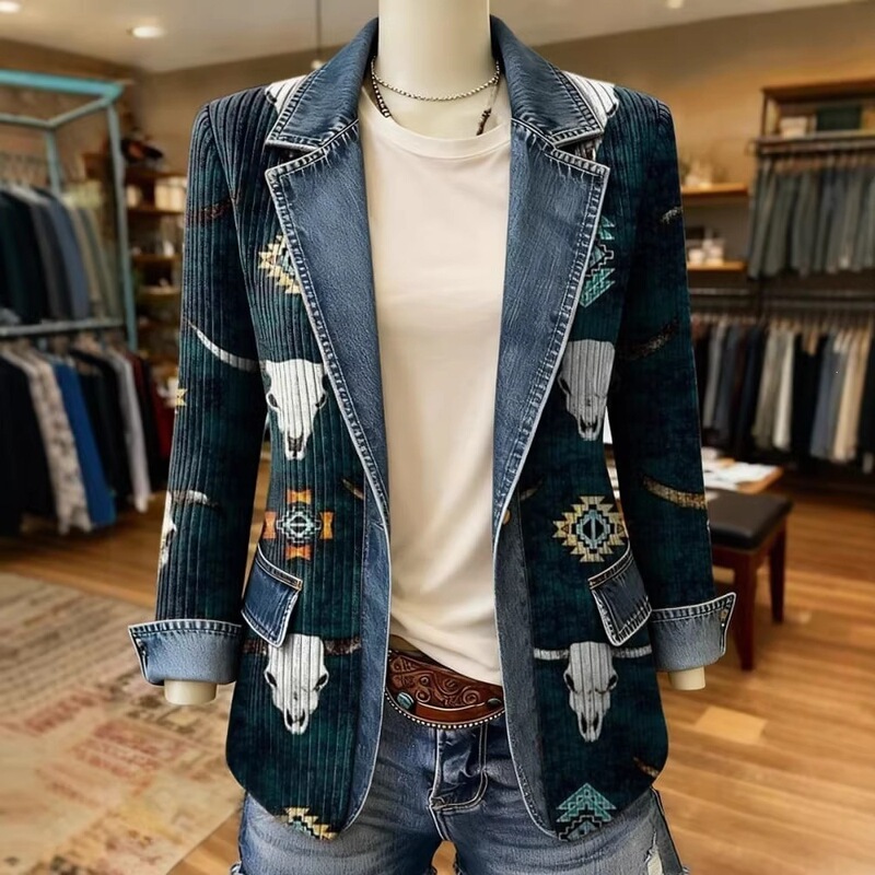 2026 Cross-Border Independent Station Amazon Women's Vintage Aztec Art Print Patchwork Blazer 2026 Cross-Border Independent Station Amazon Women's Vintage Aztec Art Print Patchwork Blazer