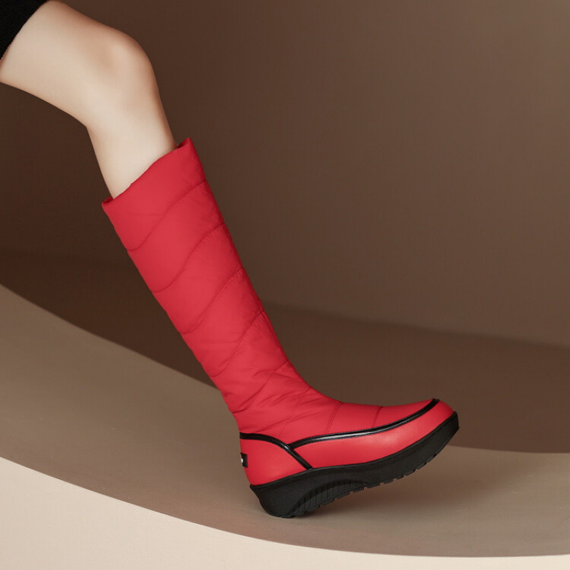 겨울 여성의 눈 부츠 두꺼운 발가락 둥근 두꺼운 바닥 미끄럼 방지 2025 새로운 캐주얼 높은 배럴 스노우 부츠