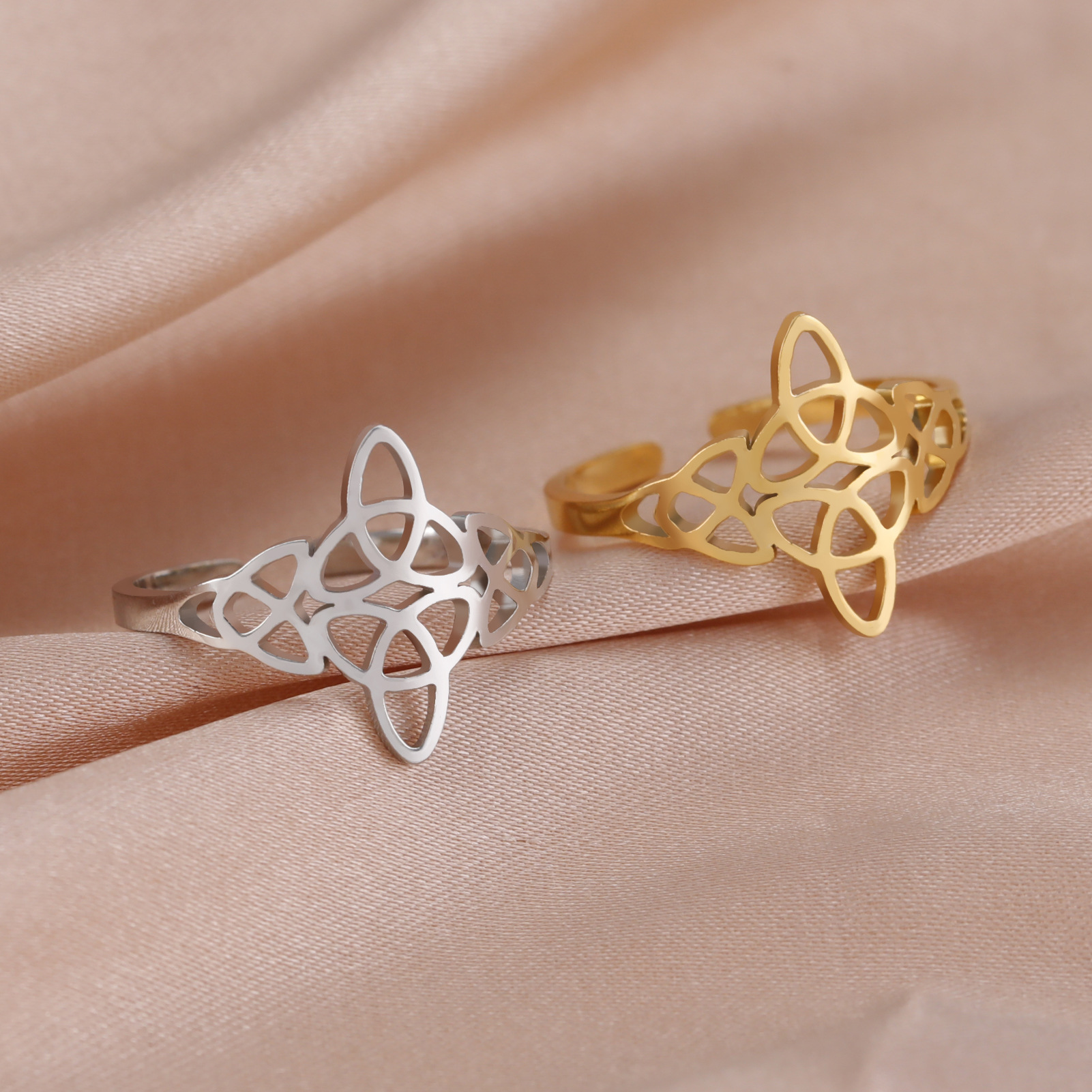 Witches Knot Pattern Wholesale Jewelry Retro Witches Knot Titanium Steel Plating Open Rings
