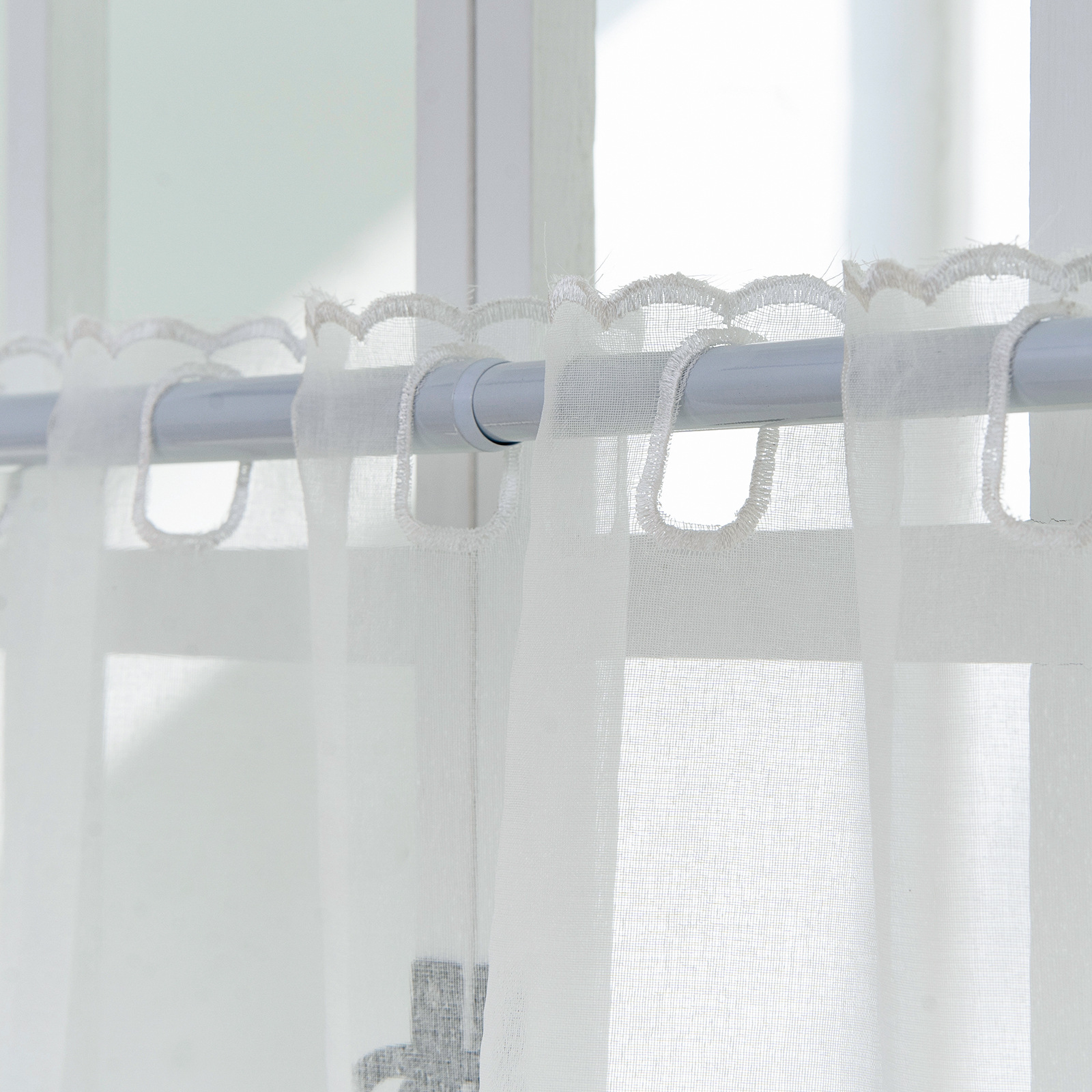 Cortina de tela de encaje bordado perforación de café corto con bordado de encaje transparente con agujeros cortina de puerta