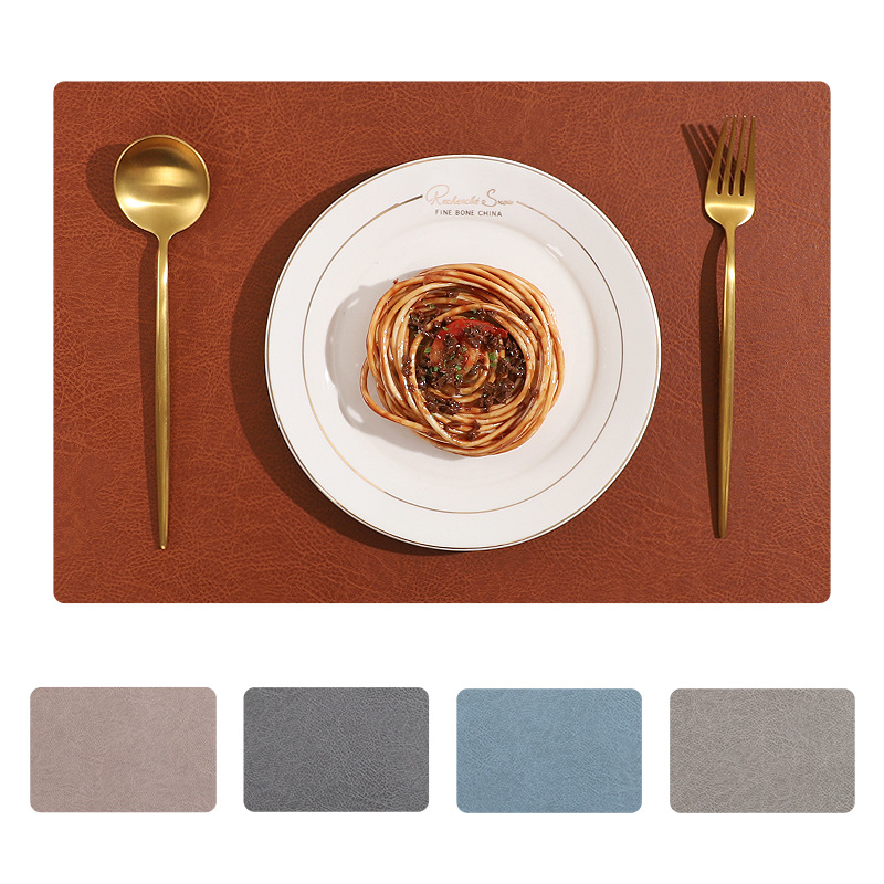 Clásico de doble cara de contraste imitación de cuero de vaca estampado de cuero pu mesa de comedor de aceite aislamiento térmico cojín de platos y cubiertos