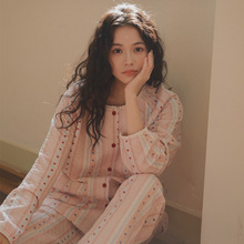 心生欢喜79-纯棉家居服秋冬季空气棉夹层保暖大码睡衣女长袖套装