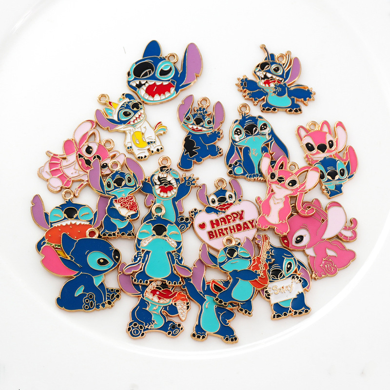 Cartoon Anime Cute Stitch Alloy Enamel DIY Jewelry Accessories Necklace Earrings Bracelet Keychain Pendant