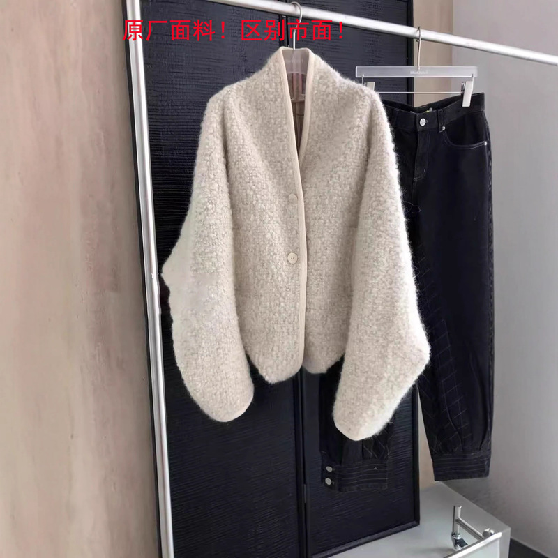 Original Fabric, Same Style as Reba, Ouyang Nana, and Sun Luyan, Korean-Style Lazy Style Loose-Fitting Wool Coat with Dropped Shoulders