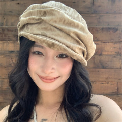 【ヴィンテージアート感】ビッグバージョン小顔グラデーションスエード八角形帽子蝶プリントプリーツペインターハットトレンディ