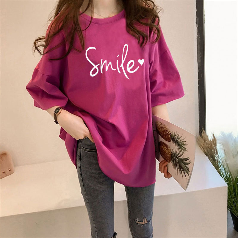 2025 [180g Double-Ground Milk Silk] Summer New Trendy Short-Sleeved Student Lazy Printed Mid-Length T-Shirt for Women