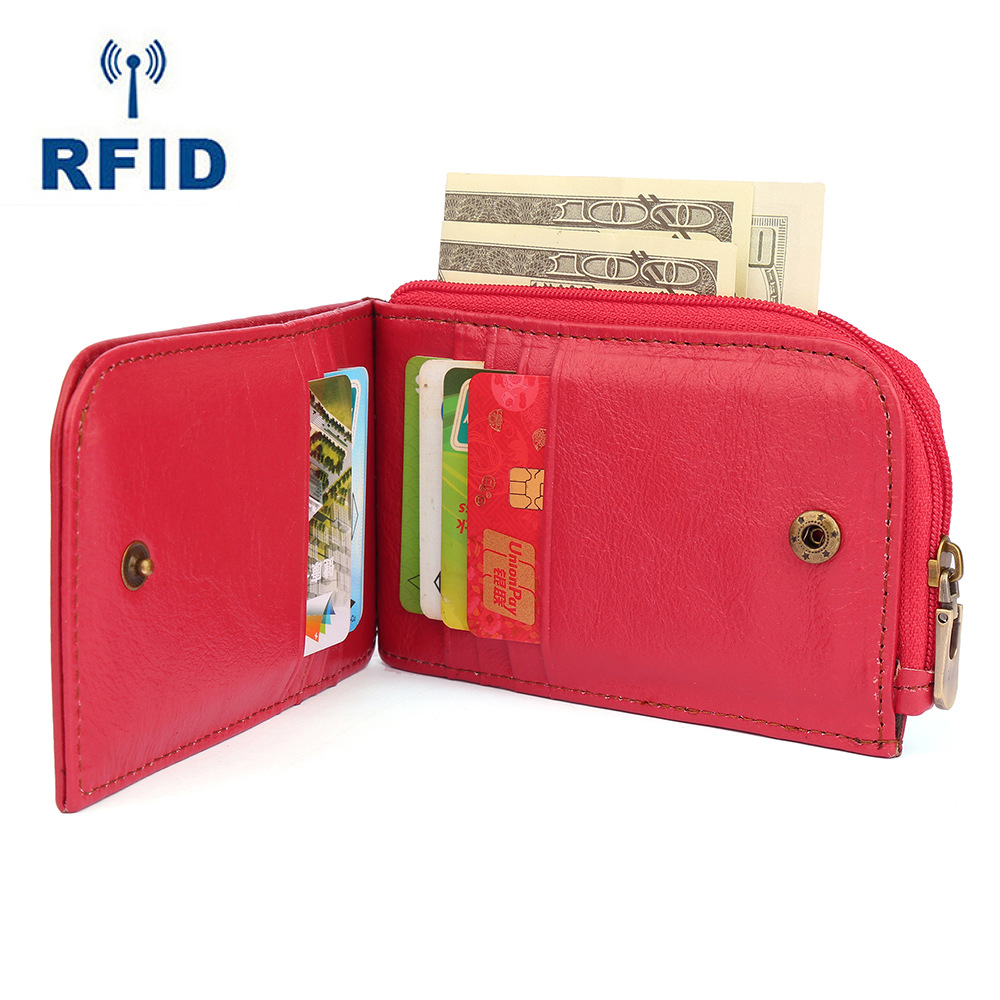 rfid女士钱包薄款大容量多卡拉链手拿包跨境新款真皮钱包批发