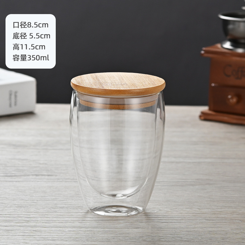 Oficina de doble capa de vidrio con mango aislado té de doble capa taza de café taza de vidrio transparente taza de leche