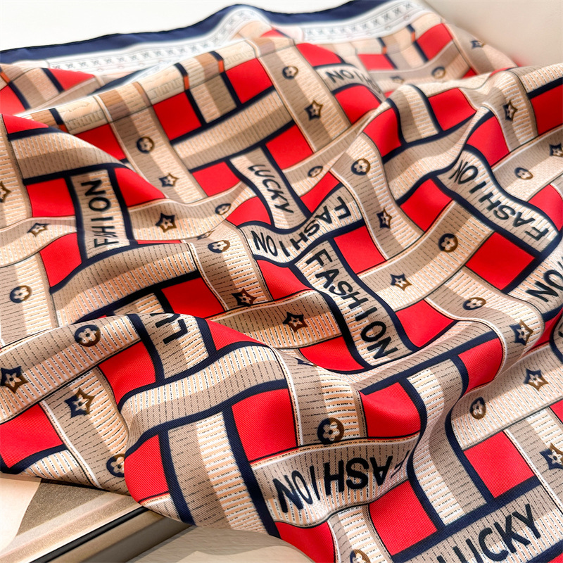 Herringbone Printed Square Scarf For Women Large Silk Twill Shawl_voghion.com