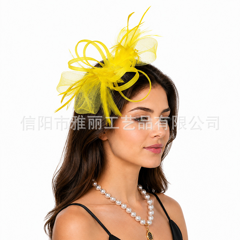 European and American Vintage Bridal Hair Accessories, Feather Headpiece, Mesh Flower Headband, Versatile Dress and Qipao Accessory