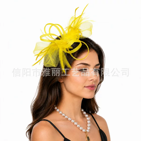 European and American Vintage Bridal Hair Accessories, Feather Headpiece, Mesh Flower Headband, Versatile Dress and Qipao Accessory