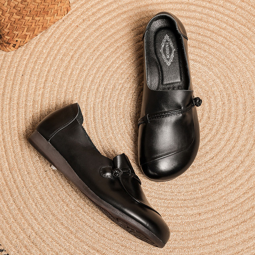 Spring and Autumn New Mother Shoes Genuine Leather Mid-Age Women's Single Shoes Soft Sole Women Comfort Flat Casual Elderly Leather Shoes Calf Sole