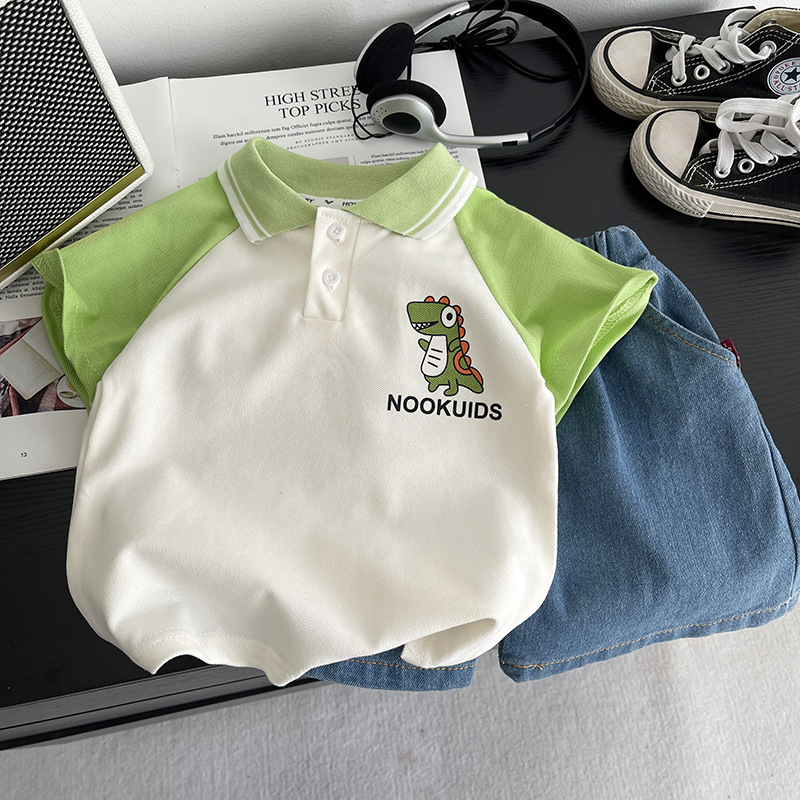 2025儿童新款卡通韩版牛仔两件套童装男宝宝短袖女童夏季套装洋气