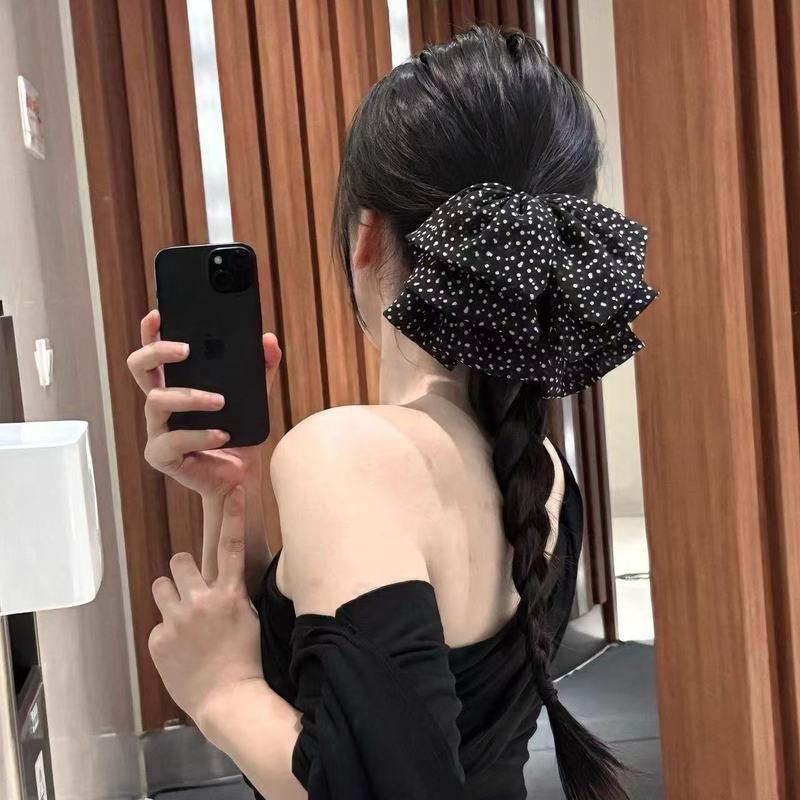 高级感黑色波点蝴蝶结马尾抓夹女气质发夹后脑勺鲨鱼夹发卡头饰|undefined