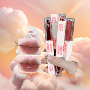Kakashow Double Happiness Lip Glaze Water Gloss Mirror Velvet Lip Mud Double-Ended Lip Glaze Pseudo-No-Makeup Whitening Affordable Women