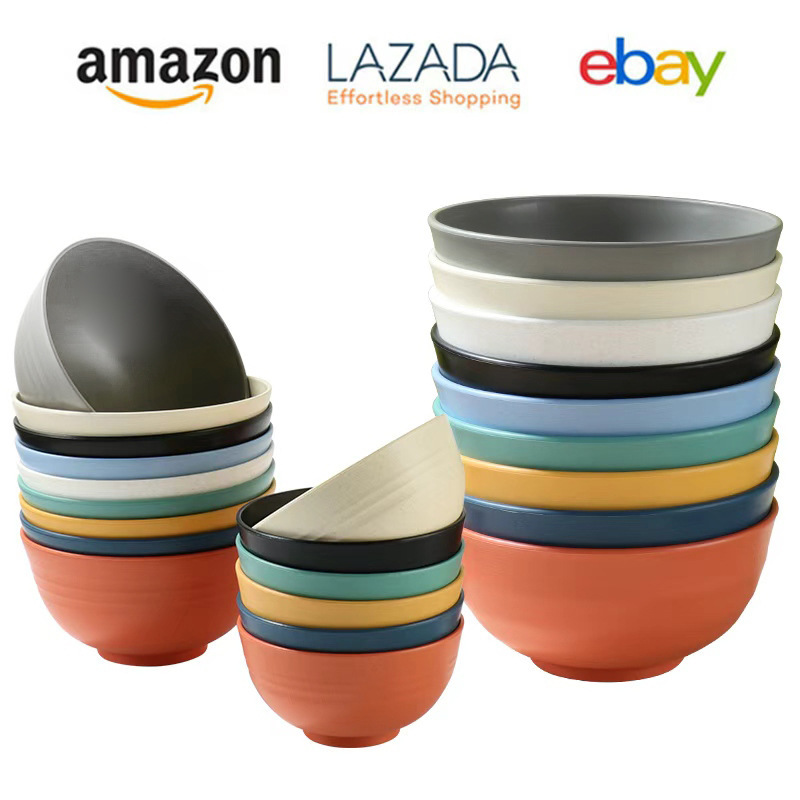 Tableware Wheat Straw Plastic Bowl Household Kitchen Food-Grade Bowl Round Plastic Instant Noodle Bowl Wholesale Instant Noodles