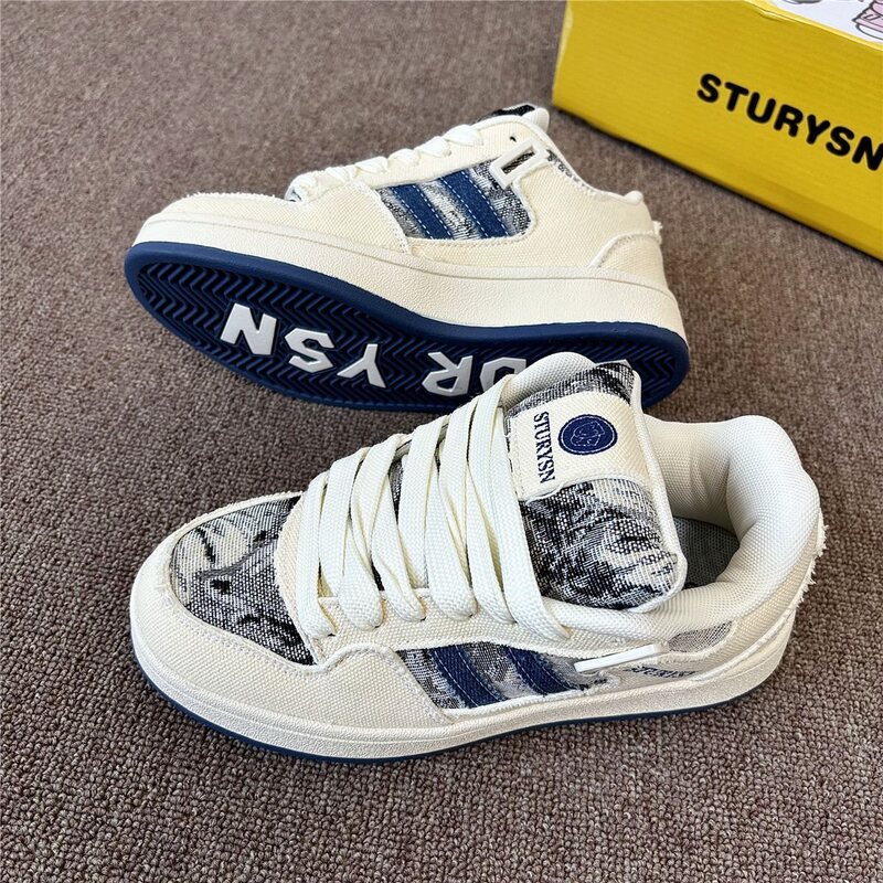 Denim Blue Niche Retro Hong Kong Style Thick-Soled Loafers for Men, Trendy and Versatile Couple's Sports Casual Skate Shoes Denim Blue Niche Retro Hong Kong Style Thick-Soled Loafers for Men, Trendy and Versatile Couple's Sports Casual Skate Shoes