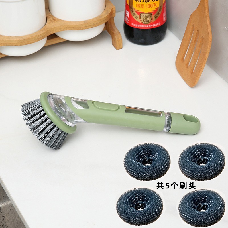 Cocina de mango largo cepillo de paneles artefacto líquido automático cepillo de paneles lavavajillas cepillo de lavavajillas doméstico alambre de acero bola limpia