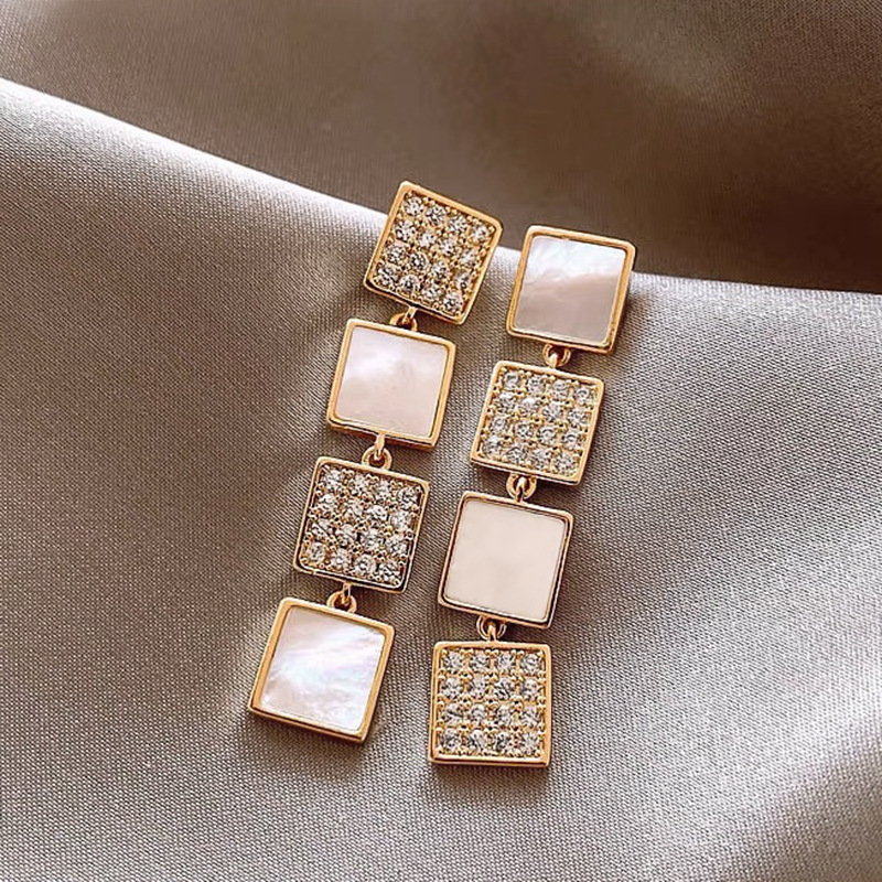 Square geometric elegant universal earrings with zircon