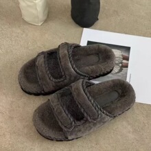 法式厚底增高毛毛拖设计感一字拖百搭外穿2025秋冬新款毛绒拖鞋女