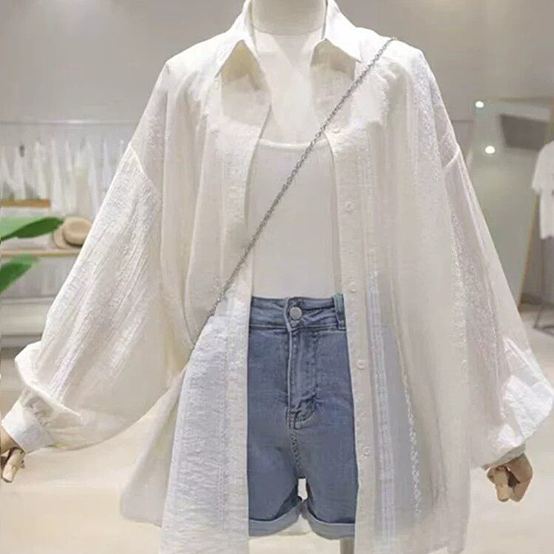 Sun Protection Clothing for Women in Summer, Korean Style Thin Chiffon Quality Crochet Cardigan, Loose Long-Sleeved Sun Protection Shirt Jacket for Women