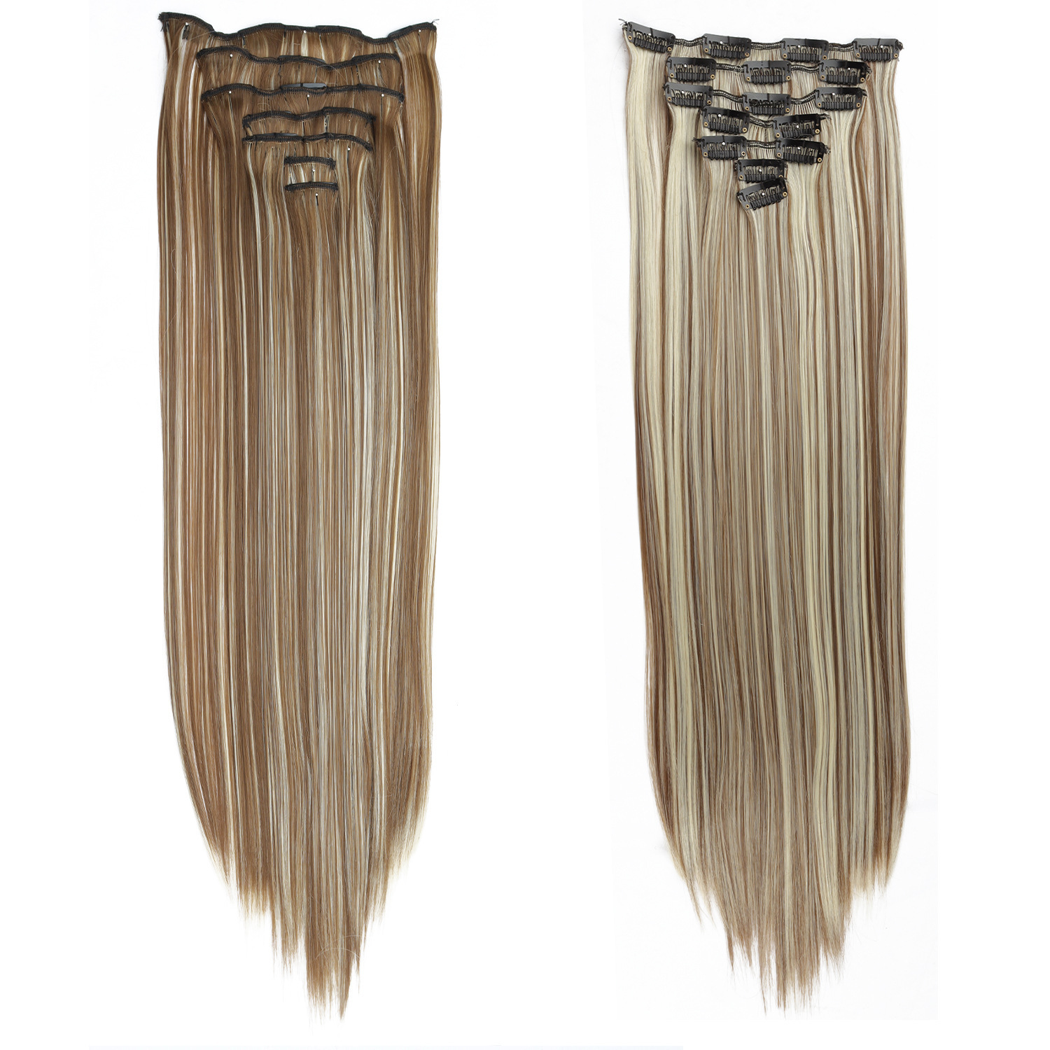 Comercio exterior al por mayor peluca 16 tarjetas extensión de cabello piezas de cabello recto piezas de cabello 7 piezas de fibra química clip cabello mujeres europeas y americanas