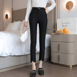 九分裤前开叉休闲垂感西装裤女秋季新款修身直筒显瘦时尚小脚西裤