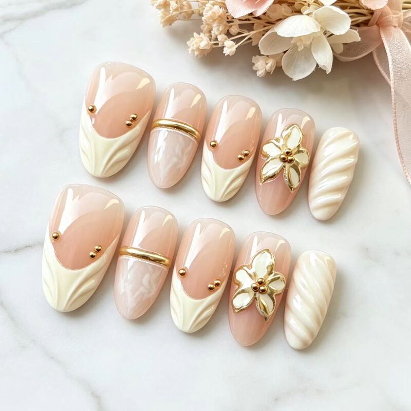 Cross-border 3D three-dimensional wave French cat-eye press-on nails, short nails with a high-end feel, yellow-black tones that enhance skin tone, wholesale nail tips Cross-border 3D three-dimensional wave French cat-eye press-on nails, short nails with a high-end feel, yellow-black tones that enhance skin tone, wholesale nail tips