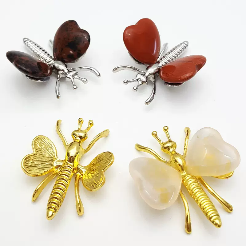 厂家批发 跨境金属蝴蝶蜜蜂水晶矿石配件小动物造型工艺品摆件