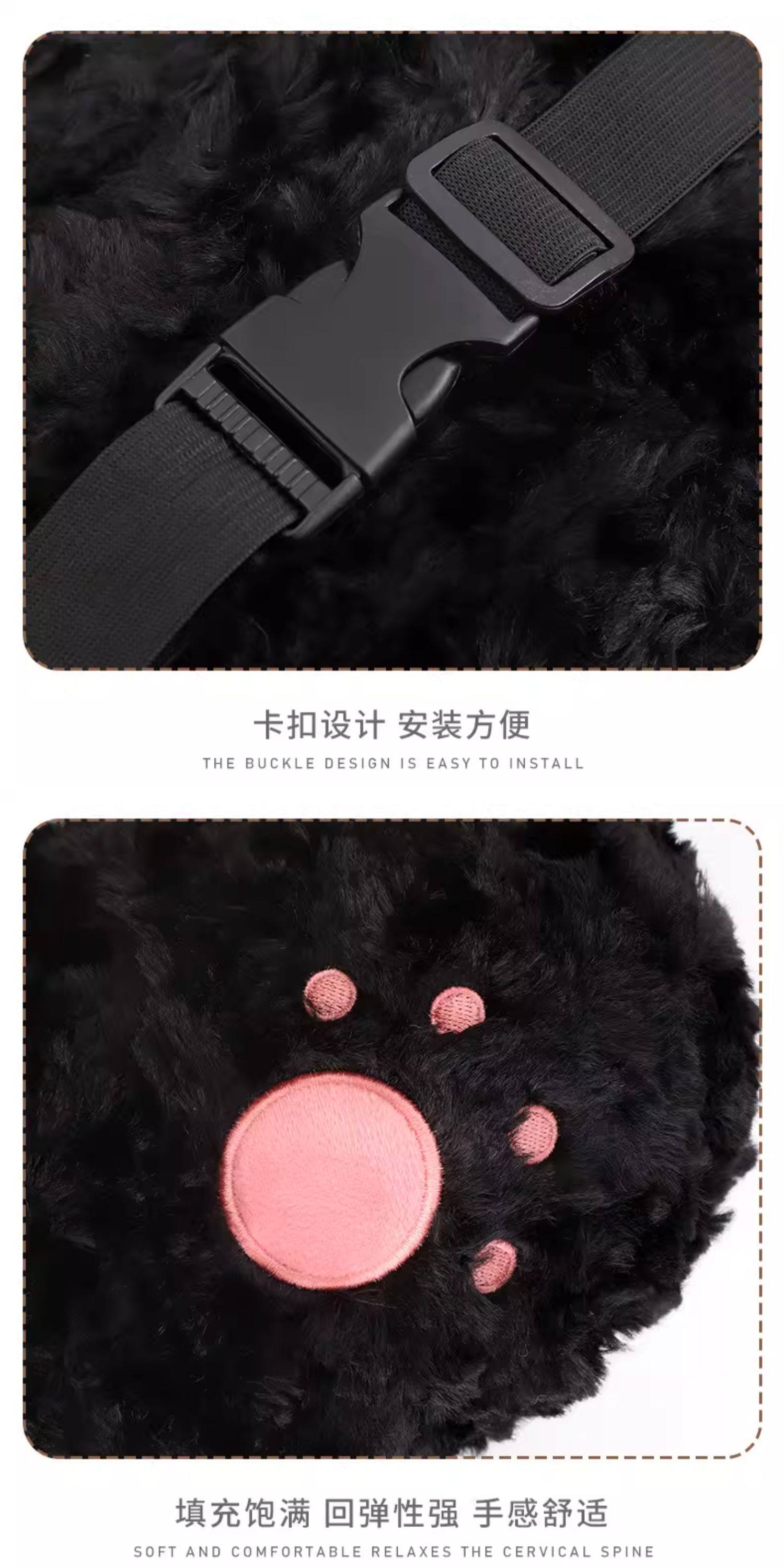 Car Headrest Neck Pillow Cartoon Cute Cat Car Cushion Winter Plush Car Lumbar Pillow Set for Women
