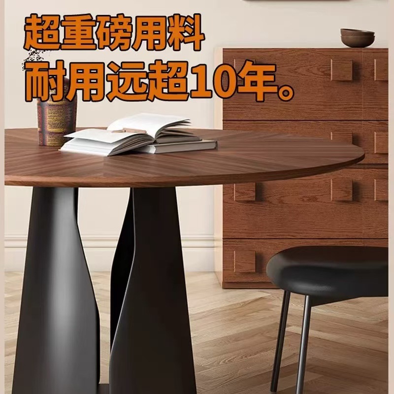 Mesa de comedor redonda de madera sólida retro, madera de nuez negra, mosaico medieval, estilo americano, mesa redonda doméstica pequeña con mesa giratoria