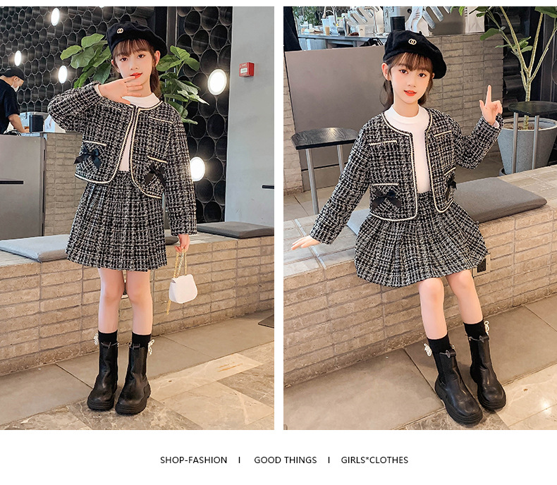 Set Dress 2023 Autumn New Children's Fashionable Middle and Big Girls' Net Red Small Fragrance_voghion.com