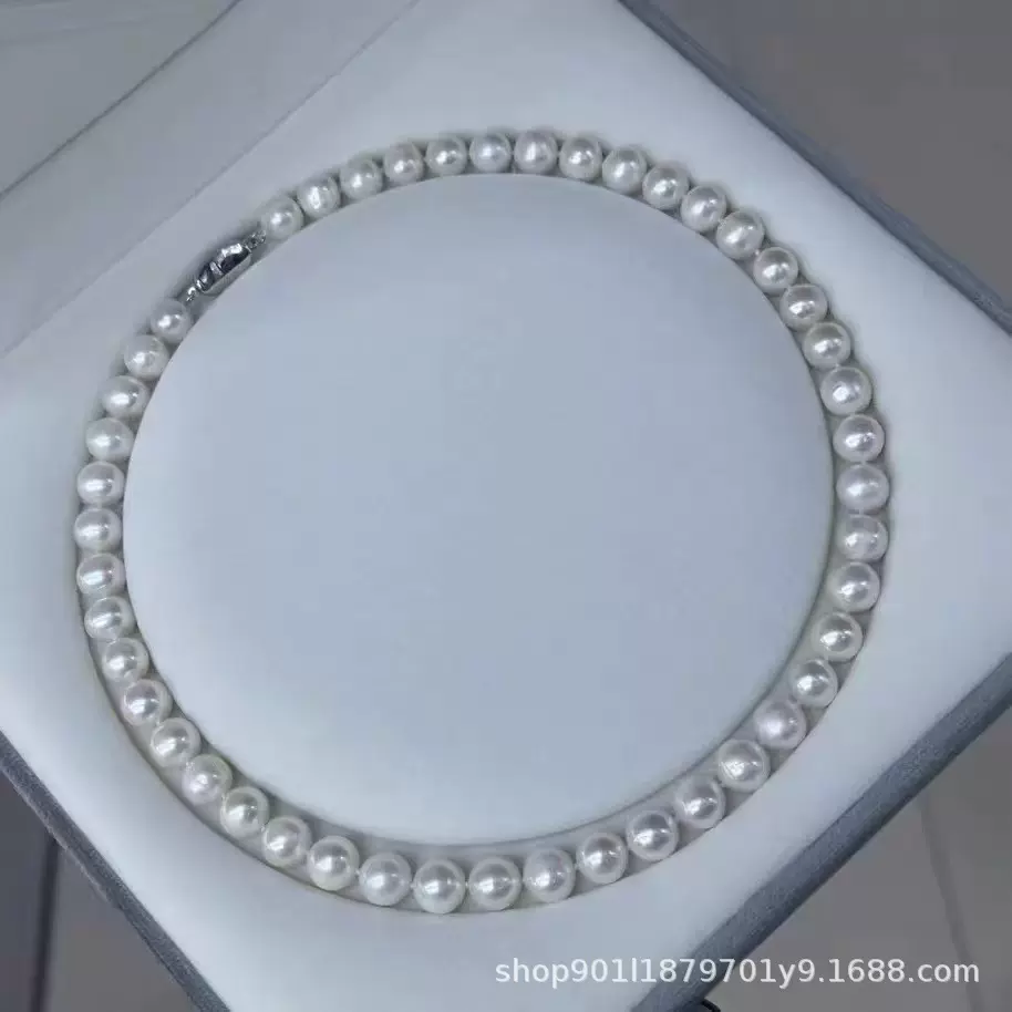 淡水无核项链9-10mm强光微瑕妈妈链S925银扣珠链纯银扣天然珍珠