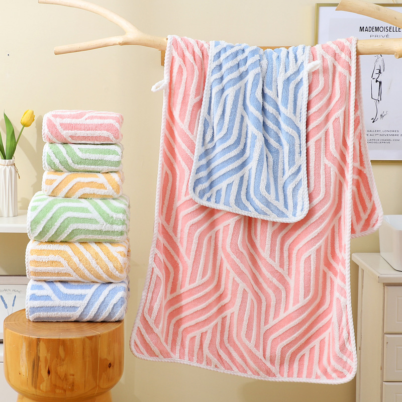 2025 Coral Fleece Towel and Bathrobe Set, Textured Jacquard, Thickened, Absorbent, Household Strapless Bath Skirt, Packaged in Bag