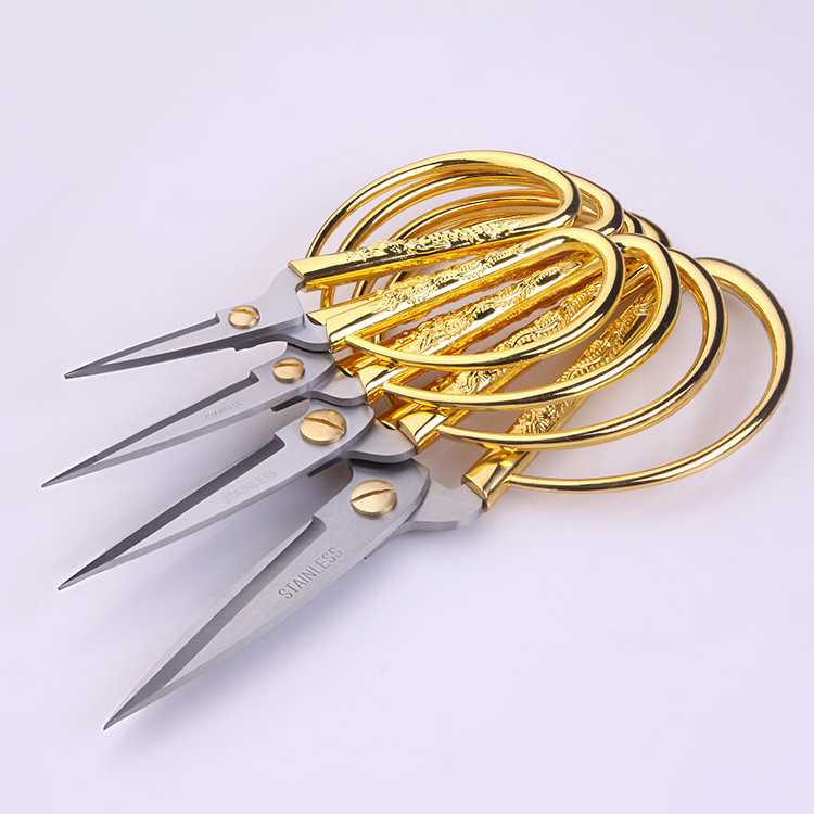 Dragon and Phoenix scissors Golden household color cutting celebration retro opening wedding special exquisite small scissors handmade tailor scissors
